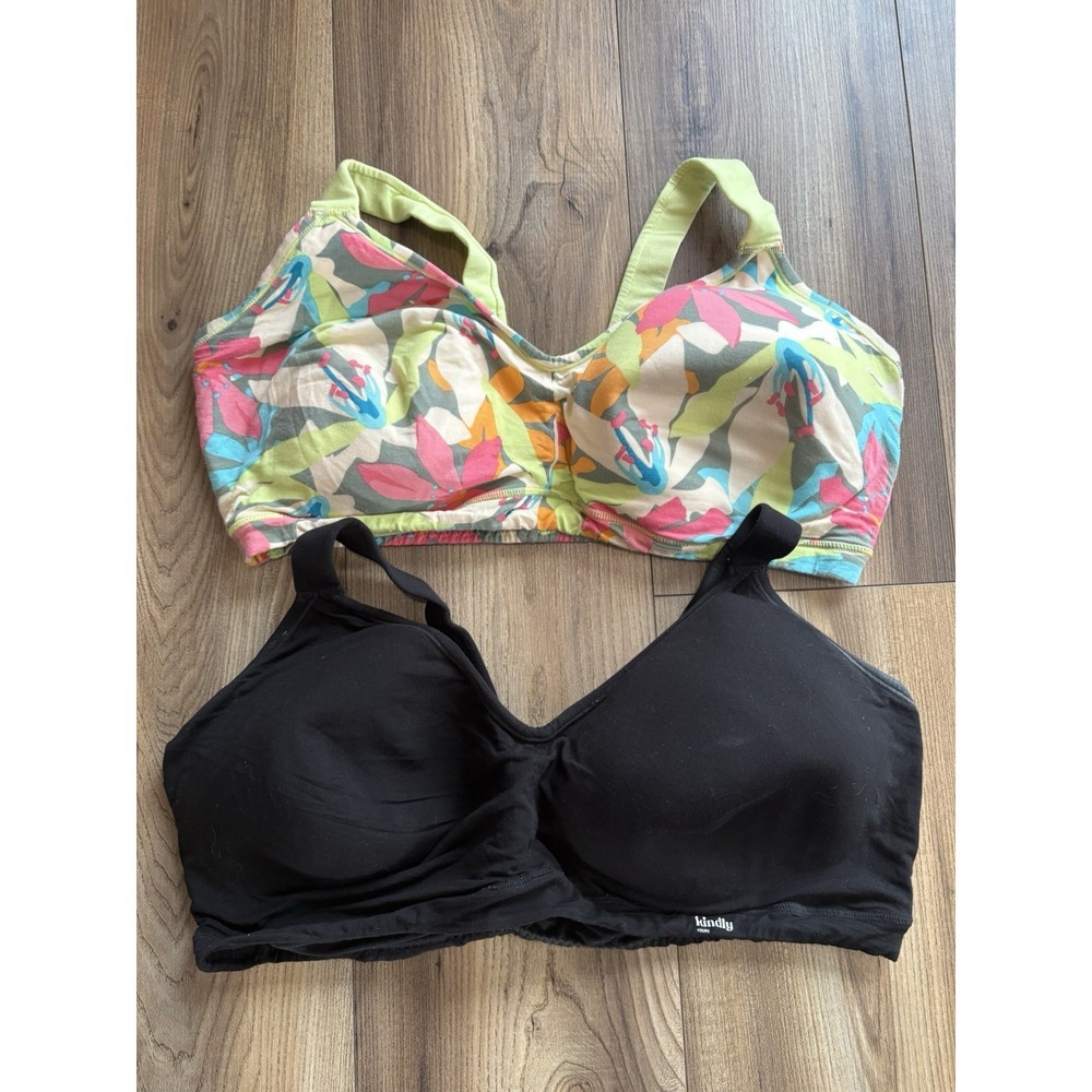 Kindly Yours 2pk Bundle Bras Soft She'll Padded Sz XXXL Black Floral Wireless